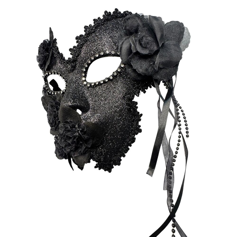 Masquerade Mask, Butterfly Floral Rhinestone Glitter Costume Accessory - Picture 4 of 5